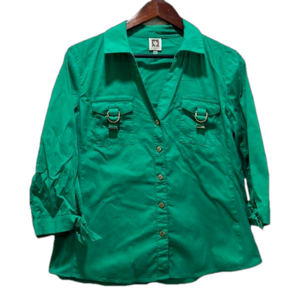 Anne Klein green blouse size L GUC..